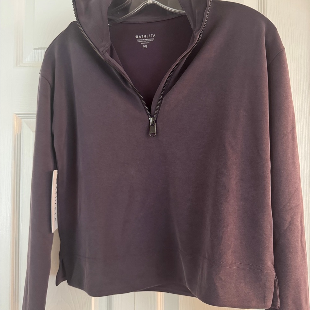 NWT Athleta Seasoft Quarter Zip Pullover Deep Purple Sz XXS